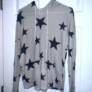 Pink Lily Stars Waffle Knot Hooded Pullover